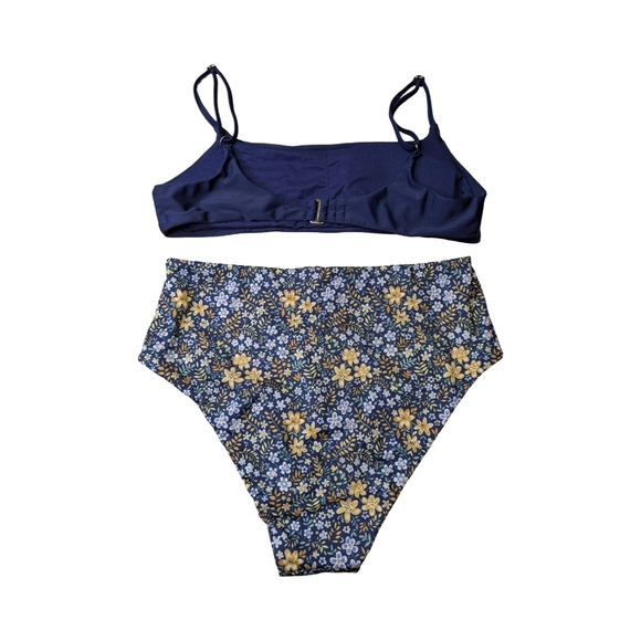 Quintsoul Scoop Neck Solid Blue Top & Floral Highrise Reversible Bottoms Size S - Picture 11 of 15